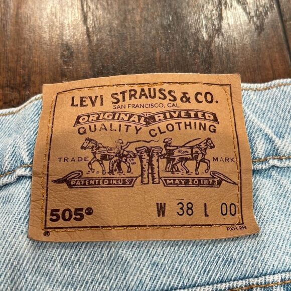 Vintage 90s Levis 505 ORANGE TAB Blue Jean Denim Shorts Size 38 Made In USA VTG - Picture 7 of 9